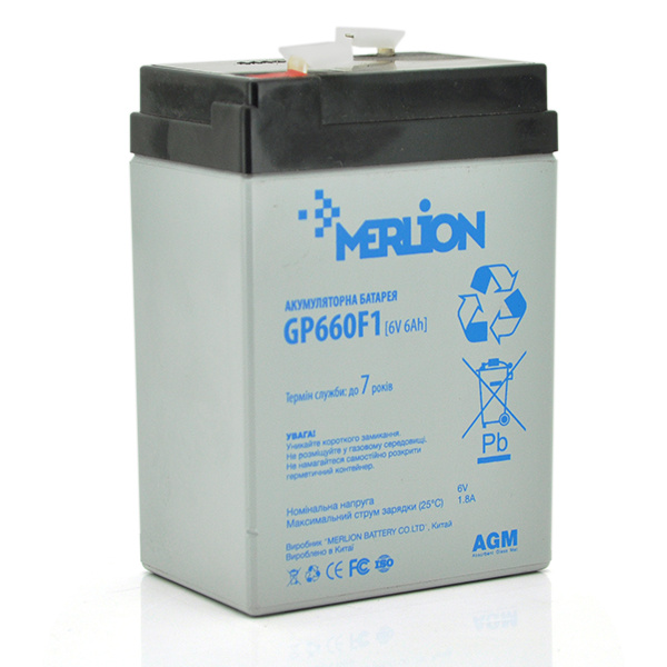 Акумуляторна батарея MERLION AGM GP660F1 6V 6Ah (70 x 47 x 100 (105)) White Q20