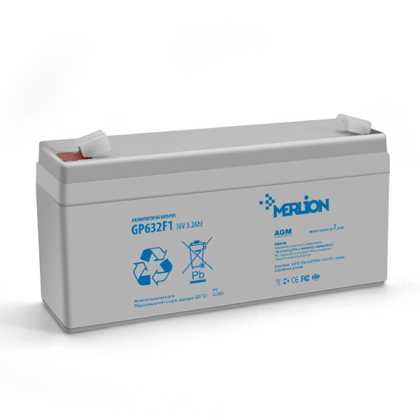 Акумуляторна батарея MERLION AGM GP632F1 6 V 3,2Ah (35 x 70 x 135 (120)) Q20