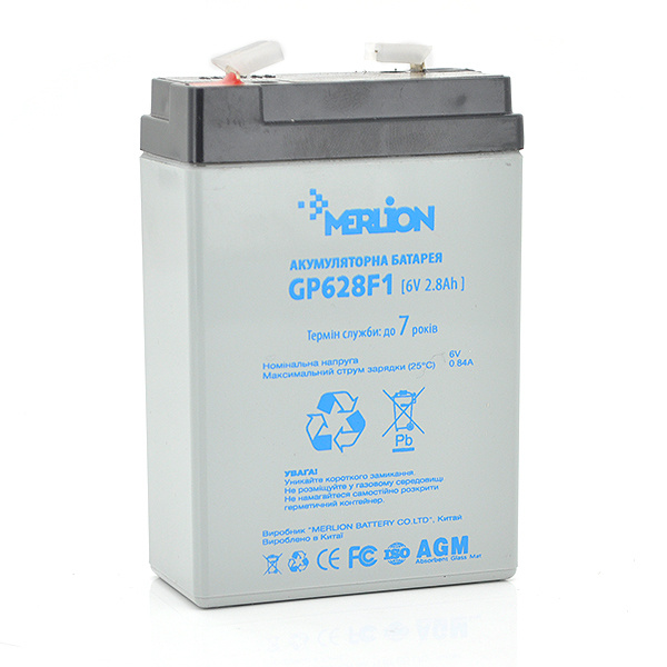 Акумуляторна батарея MERLION AGM GP628F1 6 V 2,8Ah (67 x 35 x 100 (105)) 0,57 кг Q20