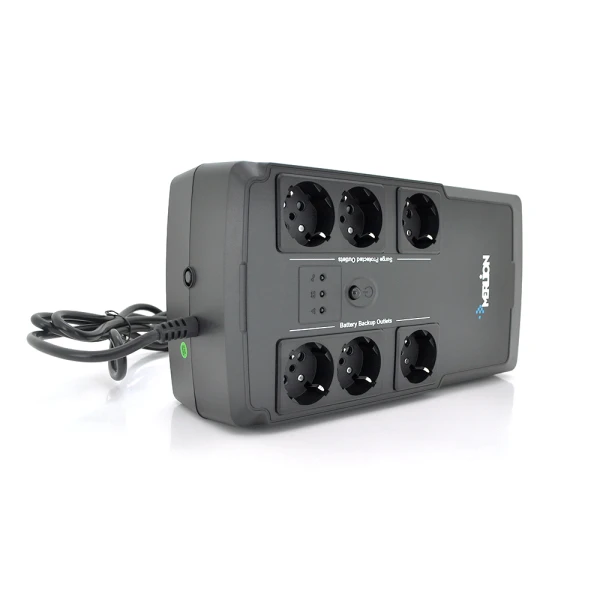 ДБЖ Merlion BUDA 400 (210W) LED, 180-270VAC, AVR 1st, 6 SCHUKO (3* BatteryBackup + 3* Surge), 1x12V4Ah, plastik Case Q4 (305x159x95) 2.5кг
