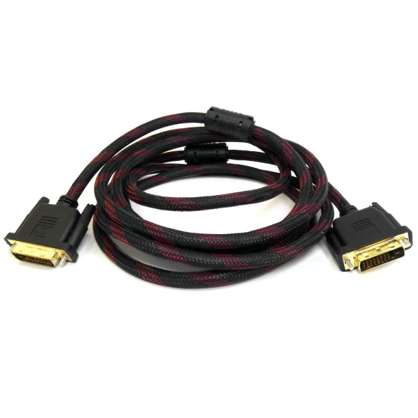 Кабель Merlion Dvi-Dvi 10m, 2 ферити, обплетення, Black, 24/24pin, (Пакет), Q50