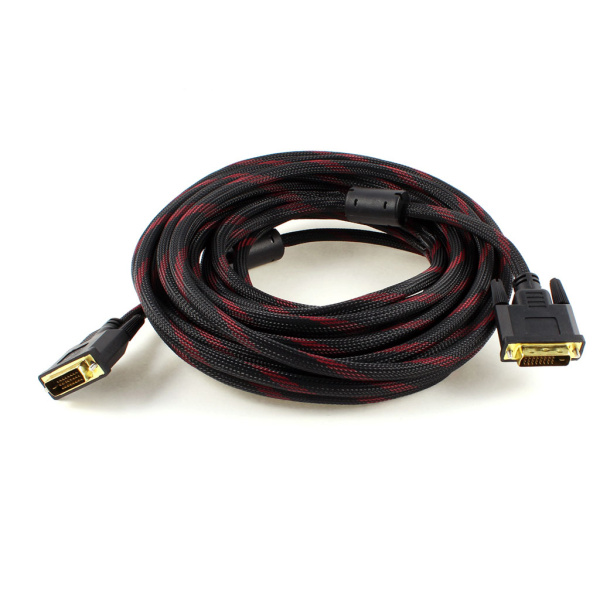 Кабель Merlion Dvi-Dvi 1.5m, 2 ферити, обплетення, Black/Red, 24/24pin, (Пакет) Q150