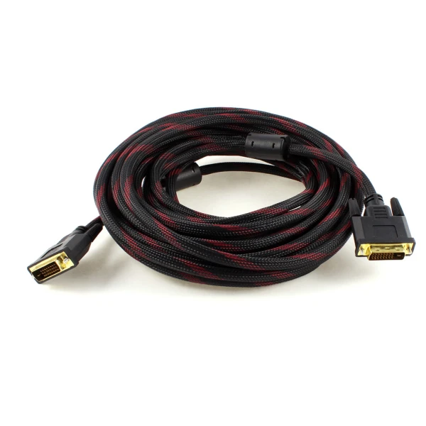 Кабель Merlion Dvi-Dvi 1.5m, 2 ферити, обплетення, Black/Red, 24/24pin, (Пакет) Q150