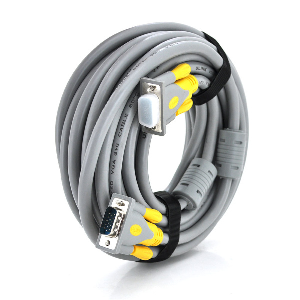 Кабель Merlion VGA 3+6 HIGH SPEED 40m, male to male (тато-тато), 1 ферит, сіро-жовтий, кульок 1080P Q10