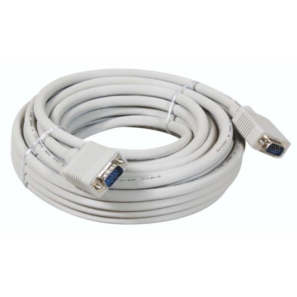 Кабель Merlion VGA 20m, male to male (тато-тато), 2 фериту, білий, Пакет, Q20