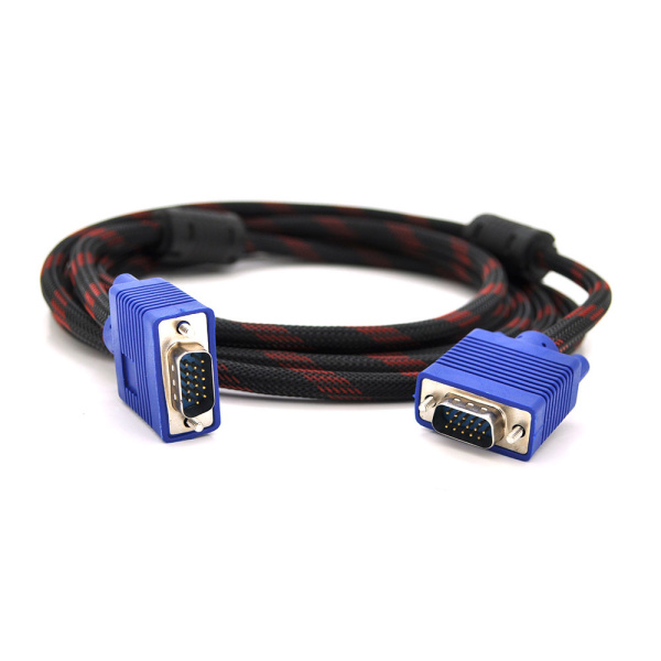 Кабель Merlion VGA 3+4, 3.0m, male to male (тато-тато), OD-8.2mm, 2 фериту, обплетення, круглий Black/Red, конектор Blue, кульок