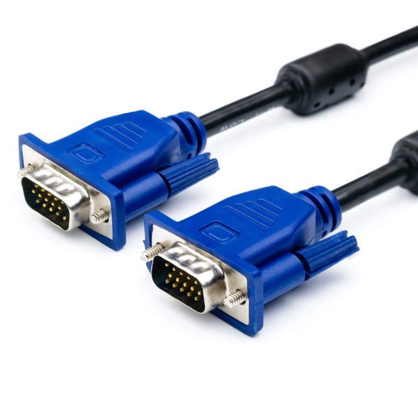 Кабель Merlion VGA 3+2 1.5m, male to male (тато-тато), 2 ферити, чорно-синій, пакет Q300