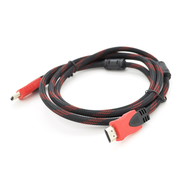 Кабель Merlion HDMI-HDMI 25m, v1.4, OD-7.4mm, 2 фільтри, обплетення, круглий Black/RED, конектор RED/Black, (Пакет) Q20