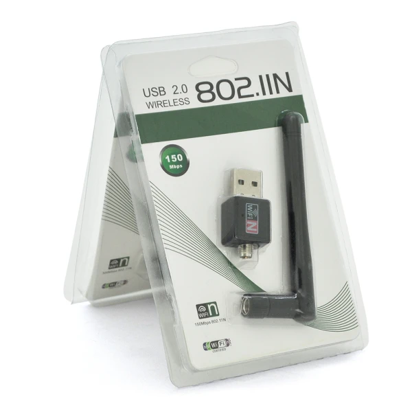 Бездротовий мережевий адаптер з антеною 2DBI Wi-Fi-USB Merlion LV-UW02RK-2DB, 802.11bgn, 150MB, 2.4GHz, WIN7/XP/Vista/2K/MAC/LINUX, Blister Q200