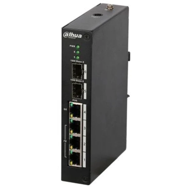 Комутатор POE DH-PFS4206-4P-96 48V з 3 портами POE 100Мбіт + 1 порт POE 1000Мбіт + 2 порти SFP 1000Мбіт, корпус - метал, Black