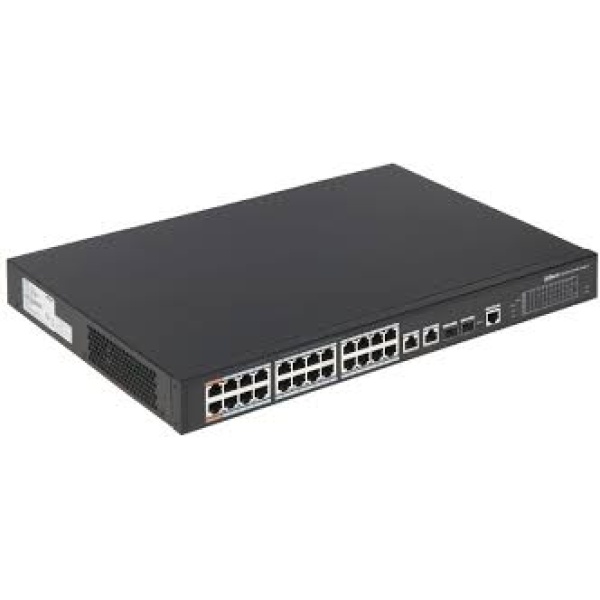 Керований комутатор POE PFS4226-24ET-240 48V з 24 портами POE 100Мбіт + 2 порти UP-Link 1000Мбіт + 2 порти SFP, корпус - метал, Black