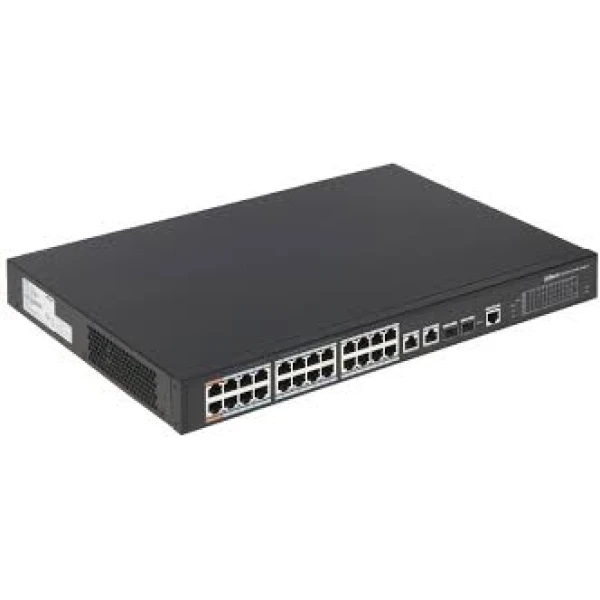 Керований комутатор POE PFS4226-24ET-240 48V з 24 портами POE 100Мбіт + 2 порти UP-Link 1000Мбіт + 2 порти SFP, корпус - метал, Black