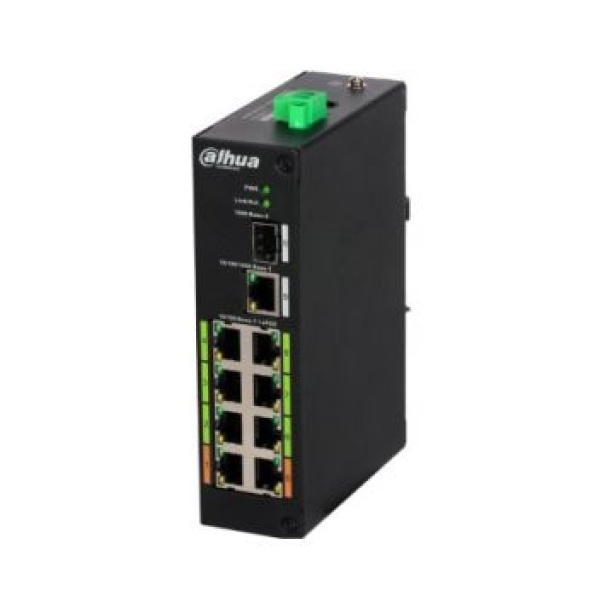 Комутатор POE DH-LR2110-8ET-120 48V з 8 портами POE 100Мбіт + 1 порт UP-Link 1000Мбіт + 1 порт SFP, корпус - метал, Black