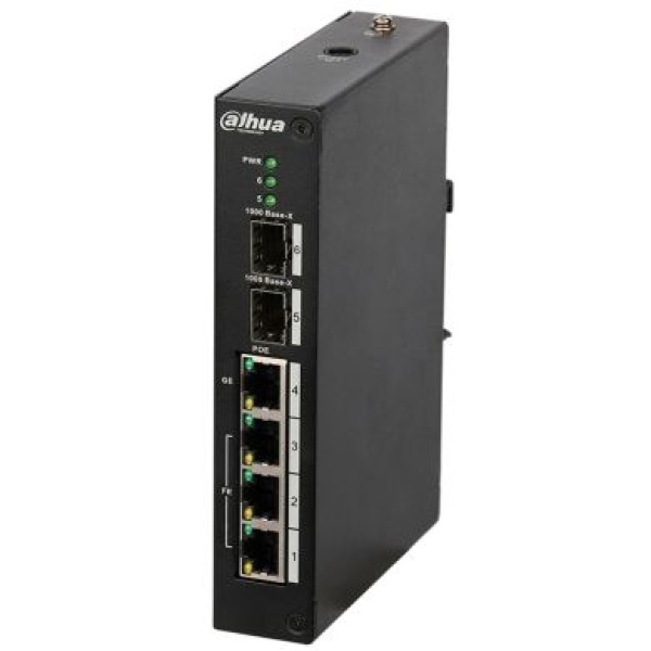 Комутатор POE DH-PFS4206-4P-120 48V з 3 портами POE 100Мбіт + 1 порт POE 1000Мбіт + 2 порти SFP 1000Мбіт, корпус - метал, Black