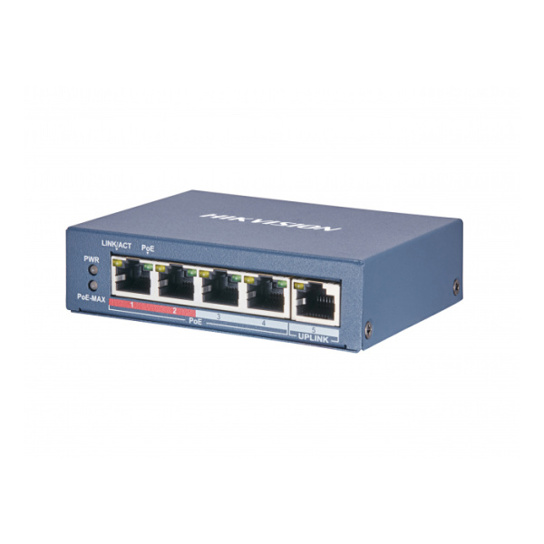 Комутатор POE Hikvision 51V DS-3E0105P-E 4 портів POE + 1 порт Ethernet (Uplink) 10/100 Мбіт/сек, БП 51В, корпус метал, BOX