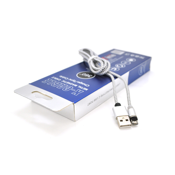 Магнітний кабель PiPo USB 2.0 / Lighting, 1m, 2А, тканинне обплетення, броньований, знімач, Silver, BOX