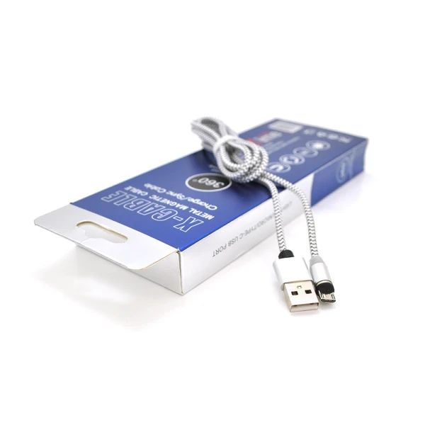 Магнітний кабель PiPo USB 2.0 / Lighting, 1m, 2А, тканинне обплетення, броньований, знімач, Silver, BOX