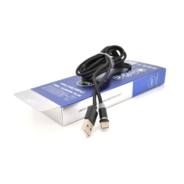 Магнітний кабель PiPo USB 2.0 / Lighting, 1m, 2А, тканинне обплетення, бронювання, знімач, Black, BOX