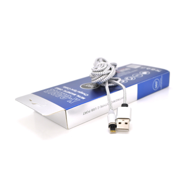 Магнітний кабель PiPo USB 2.0 / Lighting, 2m, 2А, тканинне обплетення, броньований, знімач, Silver, BOX