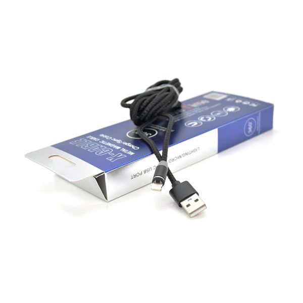 Магнітний кабель PiPo USB 2.0 / Lighting, 2m, 2А, тканинне обплетення, бронювання, знімач, Black, BOX
