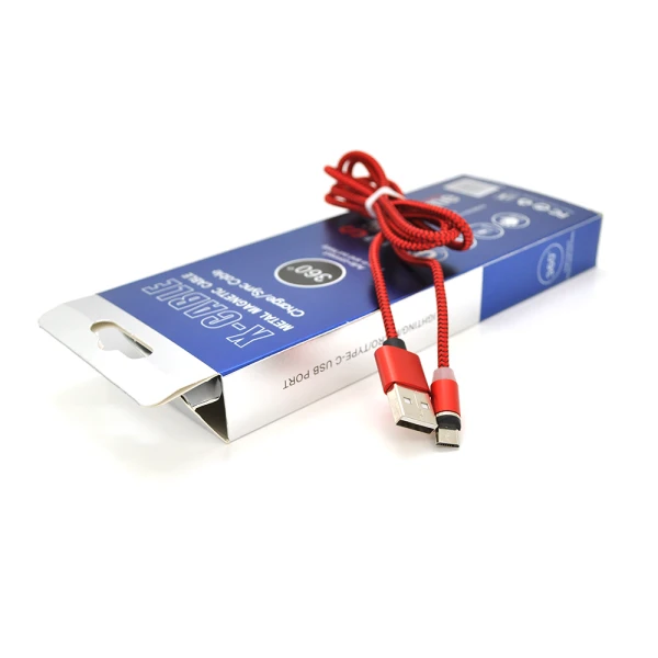 Магнітний кабель PiPo USB 2.0/Micro, 1m, 2А, тканинна оплетка, броньований, знімач, Red, BOX