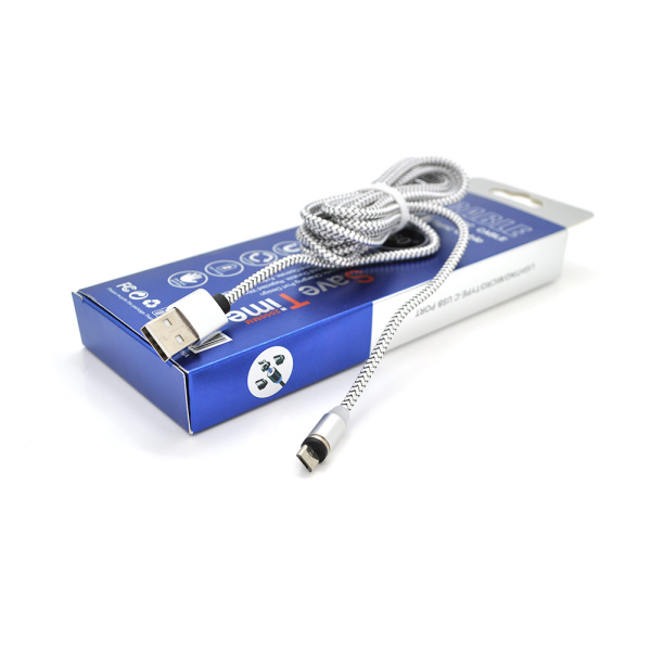 Магнітний кабель PiPo USB 2.0/Micro, 2m, 2А, тканинна оплетка, броньований, знімач, Silver, BOX