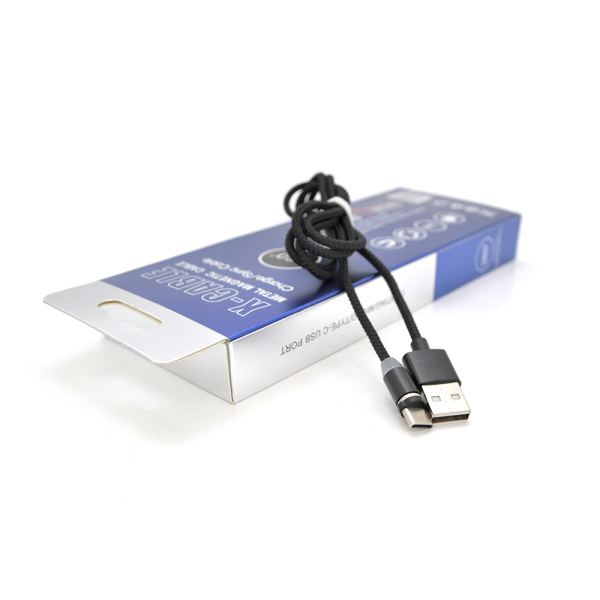 Магнітний кабель PiPo USB 2.0 /Type-C, 1m, 2А, тканинне обплетення, броньований, знімач, Black, BOX