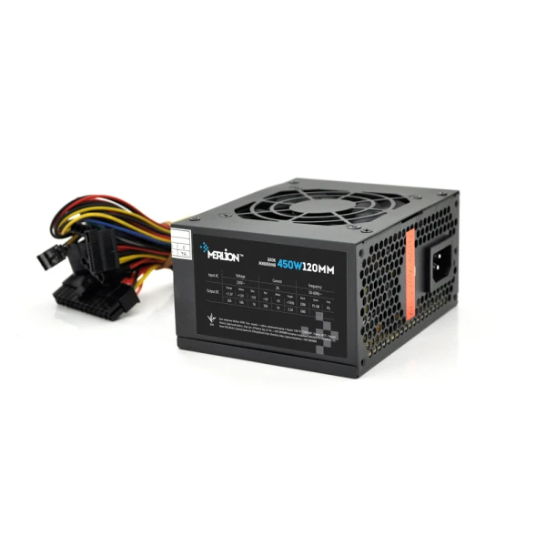 Блок живлення Merlion 450W 12cm Black + кабель живлення, 10шт у коробці, ОЕМ