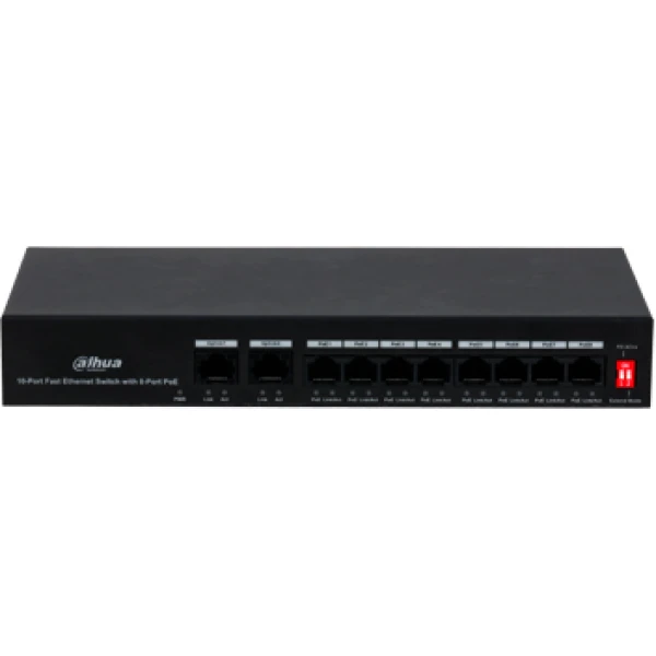 8-портовий комутатор з 8 РоЕ портами + 2x RJ45 (10/100M) DH-PFS3010-8ET-65