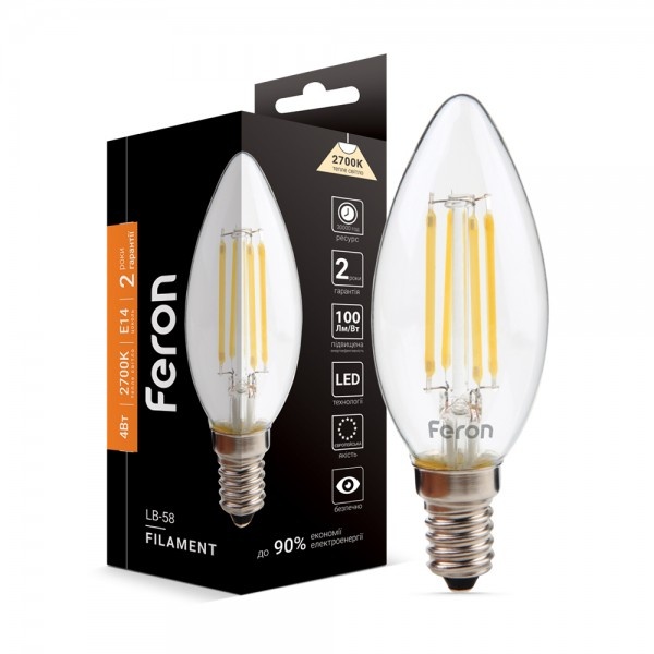 Світлодіодна лампа Feron LB-58 C37 230V 4W 400Lm E14 2700K (4776)