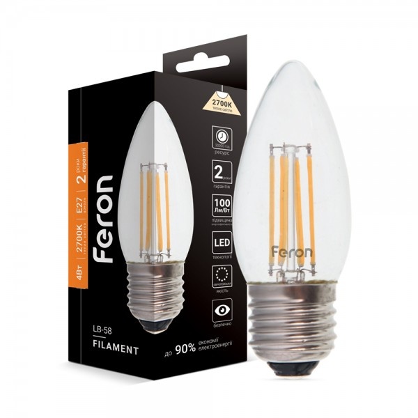 Світлодіодна лампа Feron LB-58 C37 230V 4W 400Lm E27 2700K (4843)