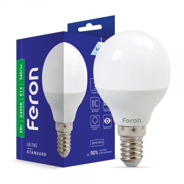 Світлодіодна лампа Feron LB-745 P45 230V 6W 540Lm E14 6400K (5030)
