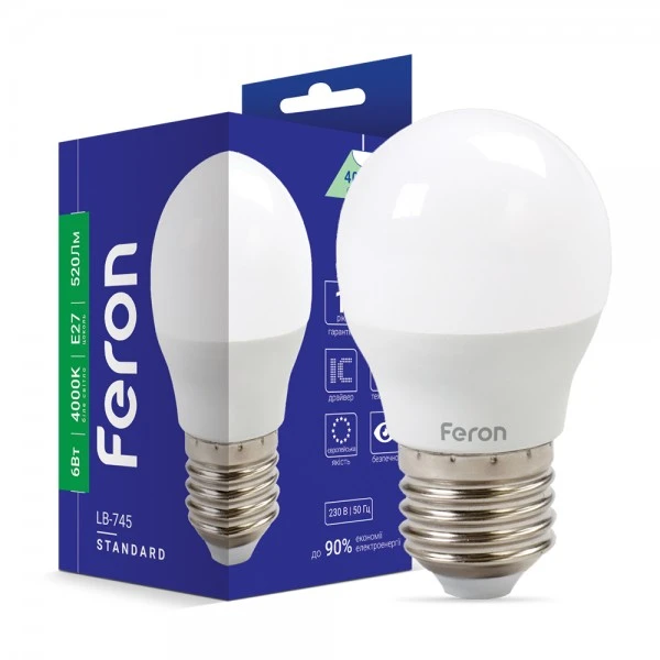 Світлодіодна лампа Feron LB-745 G45 230V 6W 520Lm E27 4000K (5032)