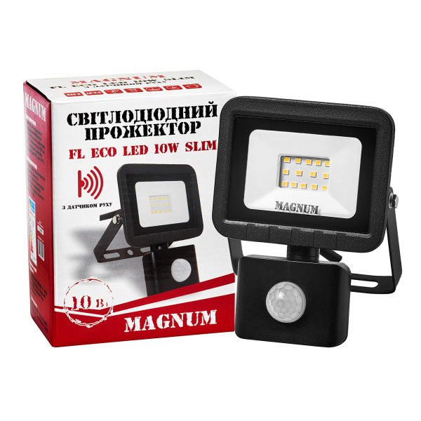 Світлодіодний прожектор MAGNUM FL ECO LED 10W slim 6500K IP 44 з датч. руху