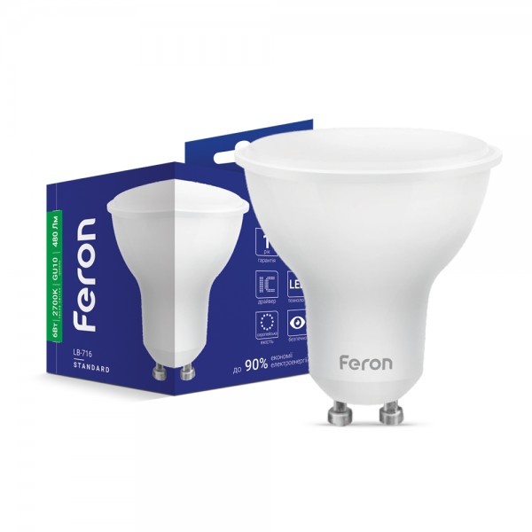 Світлодіодна лампа Feron LB-716 MRG GU10 230V 6W 480Lm 2700K (5233)