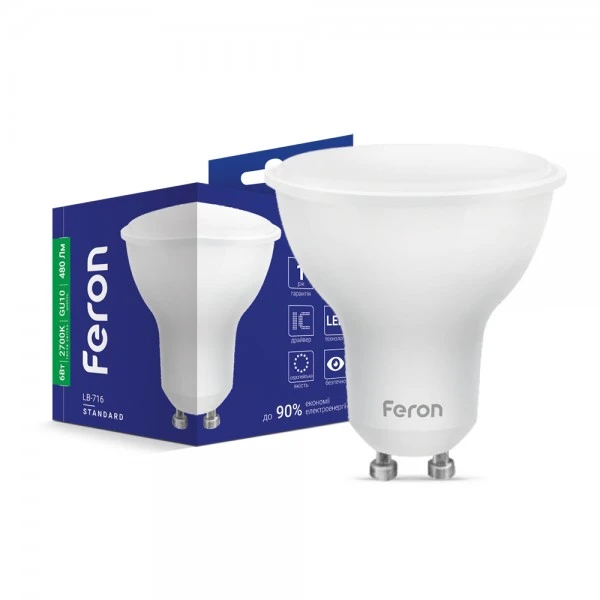 Світлодіодна лампа Feron LB-716 MRG GU10 230V 6W 480Lm 2700K (5233)