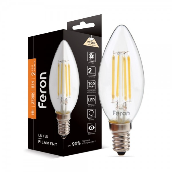 Світлодіодна лампа Feron LB-158 C37 230V 6W 600Lm E14 2700K (5236)