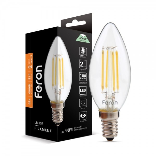 Світлодіодна лампа Feron LB-158 C37 230V 6W 600Lm E14 4000K (5237)
