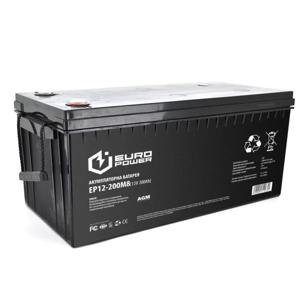 Акумуляторна батарея EUROPOWER AGM EP12-200M8 12 V 200Ah (522 x 240 x 219) Black Q1