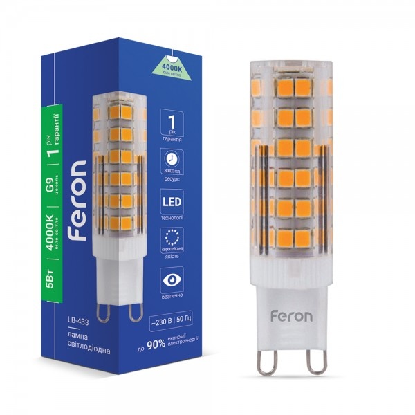 Світлодіодна лампа Feron LB-433 230V 5W 75leds G9 4000K 450m (5290)