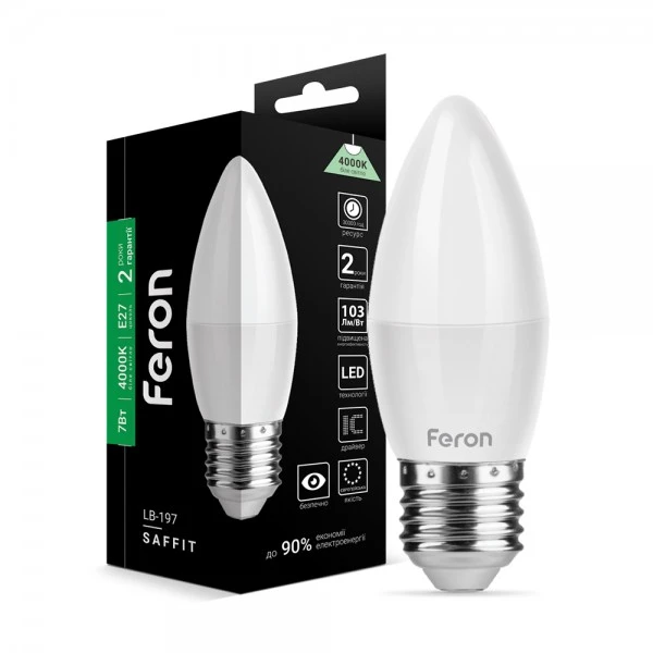 Світлодіодна лампа Feron LB-197 C37 230V 7W 720Lm E27 4000K (5553)