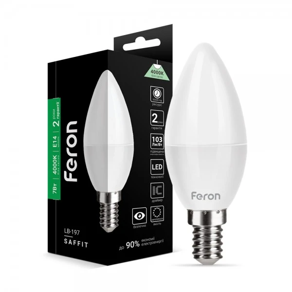 Світлодіодна лампа Feron LB-197 C37 230V 7W 720Lm E14 4000K (5555)