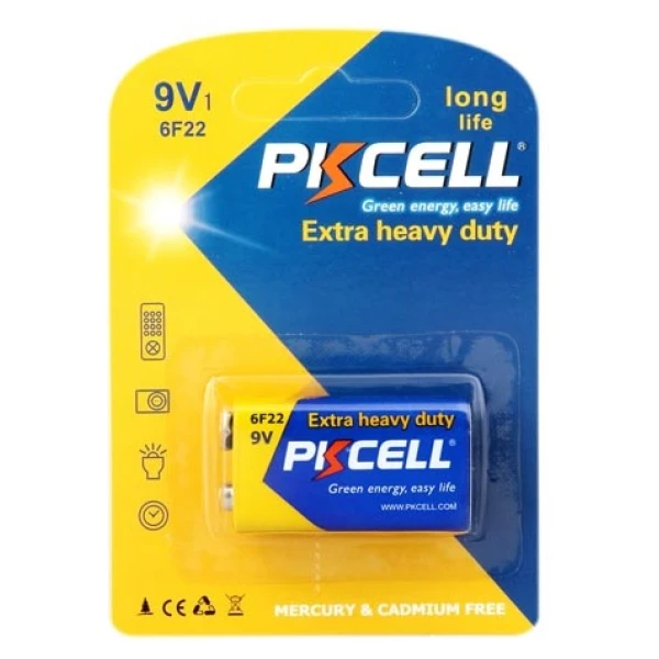 Батарейка сольова PKCELL 9V/6LR61, крона, 1 штука в блістері ціна за блістер, Q10