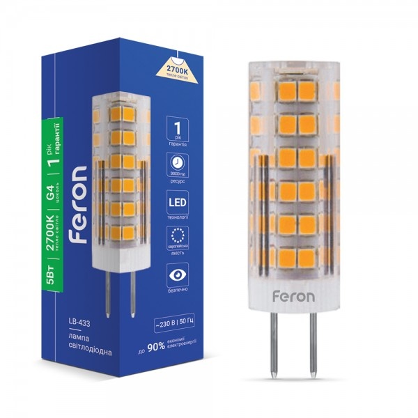 Світлодіодна лампа Feron LB-433 230V 5W 48leds G4 2700K 450lm (6417)