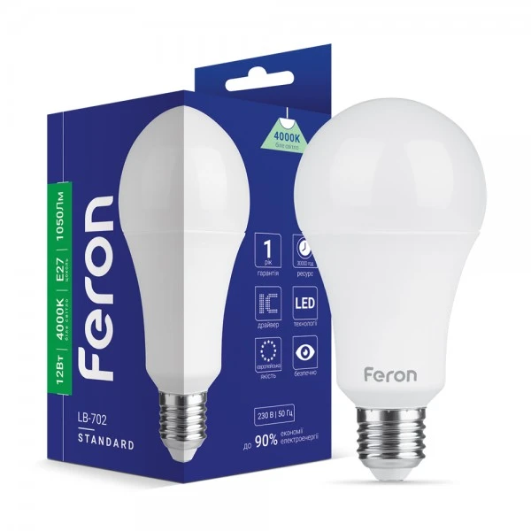 Світлодіодна лампа Feron LB-702 A60 230V 12W 1050Lm E27 4000K (6282)