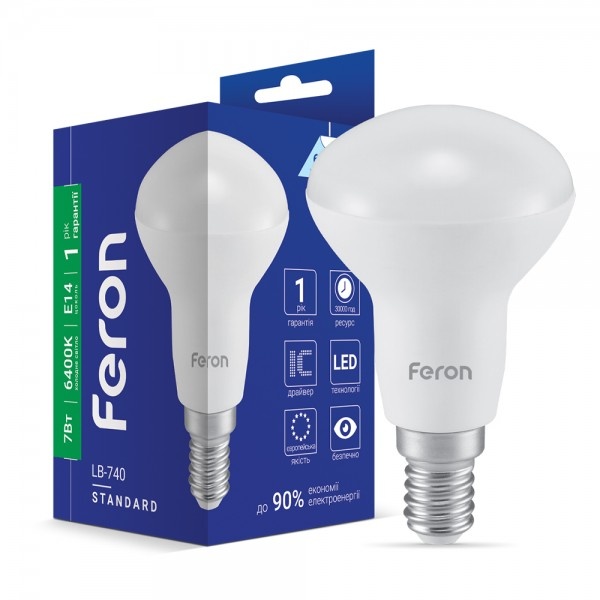 Світлодіодна лампа Feron LB-740 R50 230V 7W 580Lm E14 6400K (6302)