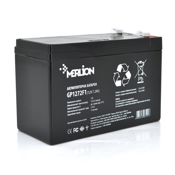 Акумуляторна батарея MERLION AGM GP1272F1 12 V 7,2 Ah (150 x 65 x 95 (100)) Black Q10