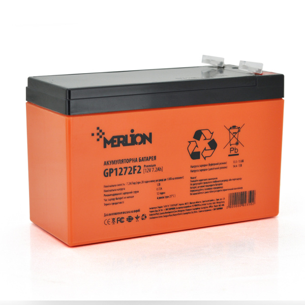 Акумуляторна батарея MERLION AGM GP1272F2 PREMIUM 12 V 7,2 Ah ( 150 x 65 x 95 (100) ) Orange Q10