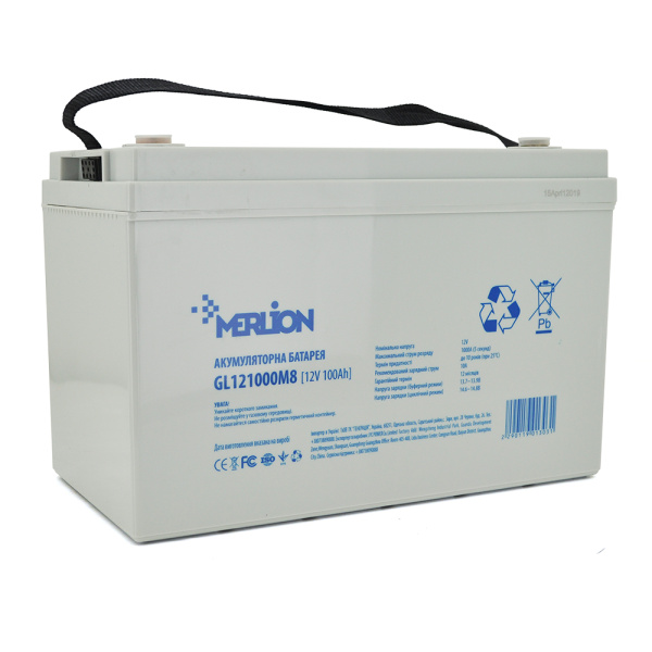 Акумуляторна батарея MERLION GL121000M8 12 V 100 Ah (329 x 172 x 218) White Q1