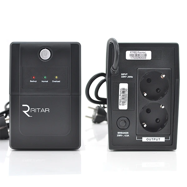 ДБЖ Ritar RTP850 (510W) Proxima-L, LED, AVR, 2st, 2xSCHUKO socket, 1x12V9Ah, plastik Case (310 x 90 x 140) Q4